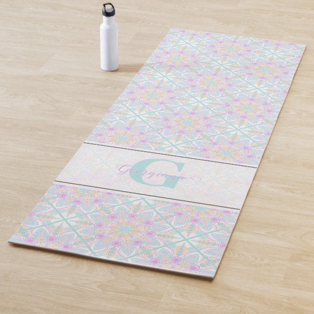 Personalisierte Pastel Rainbow Floral Mandala gete Yogamatte (Beispiel)