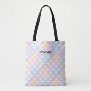Personalisierte Pastel Rainbow Gingham Pattern Tas