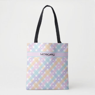 Personalisierte Pastel Rainbow Gingham Pattern Tas