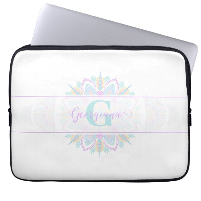 Personalisierte Pastel Rainbow Ornamental Dot Mand Laptopschutzhülle (Vorderseite)