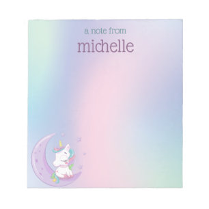 Personalisierte Pastel Rainbow Unicorn Notizblock