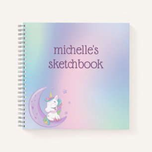 Personalisierte Pastel Rainbow Unicorn Notizbuch