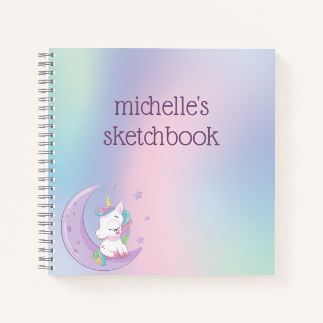 Personalisierte Pastel Rainbow Unicorn Notizbuch (Vorderseite)