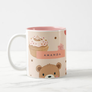 Personalisierte Pastel Teddy Bear und Donut Desser Zweifarbige Tasse