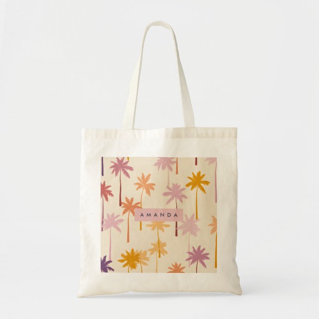 Personalisierte Pastel Tropical Sunset Palm Tree Tragetasche (Vorne)