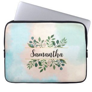 Personalisierte Pastel Wasserfarbe Botanischer Nam Laptopschutzhülle