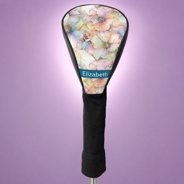 Personalisierte Pastell-Alkohol-Tinte-Blumen Golf Headcover (Pretty alcohol ink floral personalized golf head cover for women)