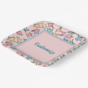 Personalisierte Pastell-Blätter Rosa Pappteller