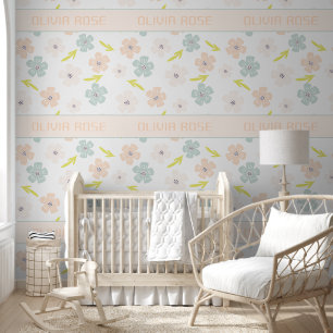 Personalisierte Pastell-Blume Babyname Wallpaper Tapete