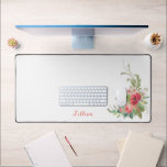 Personalisierte Pastell-Blume und Wirbel Schreibtischunterlage<br><div class="desc">Schöner blumengeschmückter Haufen mit pastellfarbenen Aquarellblüten,  rosa und pfirsichfarbenen Blüten mit üppig grünem Blattwerk und schiefergrauen Wirbel. Transparenter Hintergrund und optionale Zeile bearbeitbaren Textes für Ihren Namen oder Monogramm.</div>