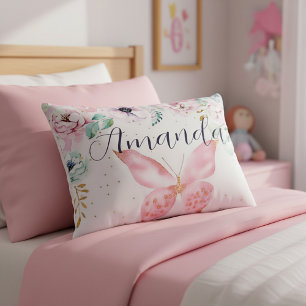 Personalisierte Pastell-Blumen und Schmetterlinge Dekokissen