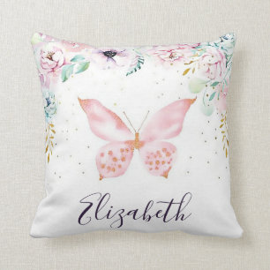 Personalisierte Pastell-Blumen und Schmetterlinge Kissen