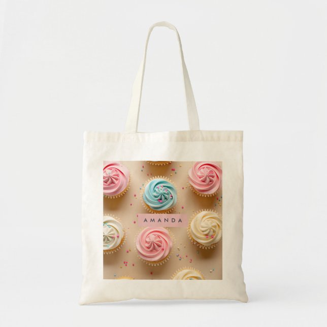 Personalisierte Pastell-Cupcake-Streusel Tragetasche (Vorne)