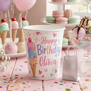 Personalisierte Pastell-Eiscreme-Geburtstags- Pappbecher