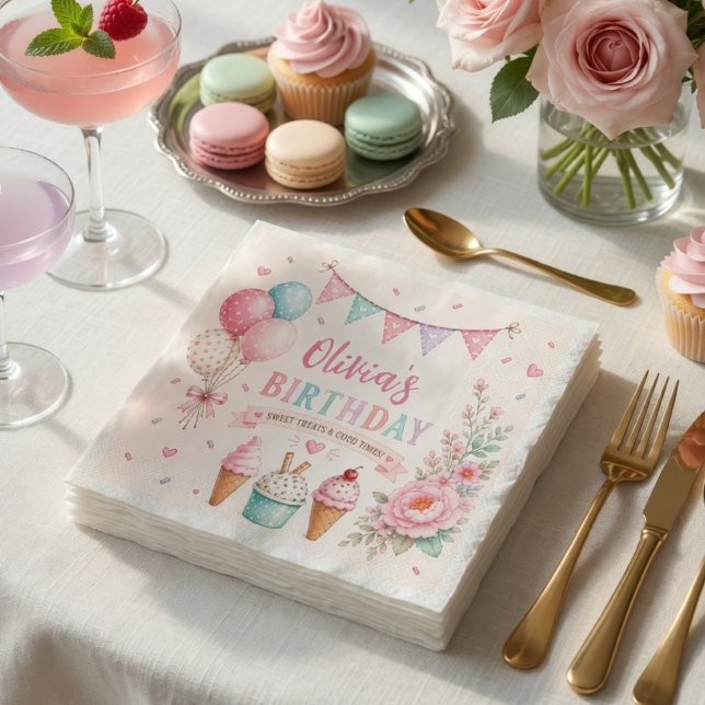 Personalisierte Pastell-Eiscreme-Geburtstagsfeier  Serviette (Von Creator hochgeladen)