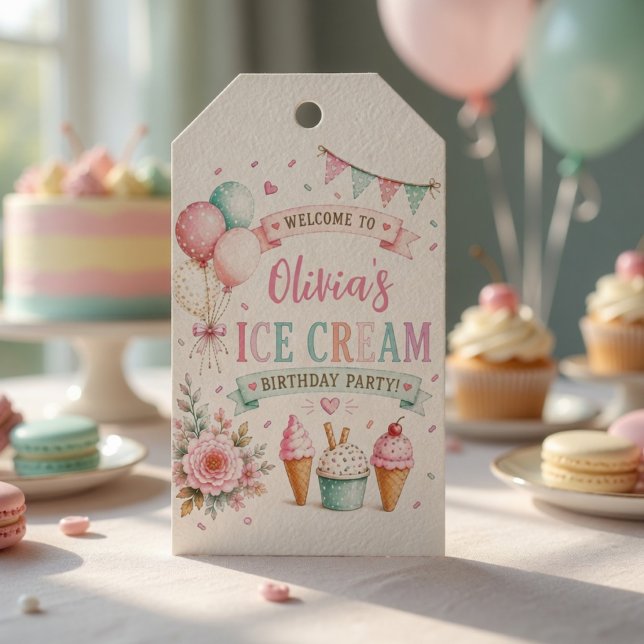 Personalisierte Pastell-Eiscreme-Geburtstagsgesche Geschenkanhänger (Von Creator hochgeladen)
