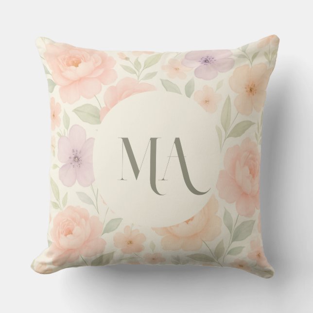 Personalisierte Pastell Floral Monogram Kissen (Vorderseite)