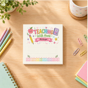 Personalisierte Pastell-Gingham-Lehrerin Mit Herz Post-it Klebezettel