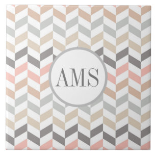 Personalisierte Pastell Herringbone-Monogramm Fliese