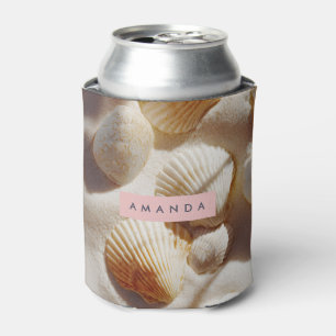Personalisierte Pastell-Küsten-Muscheln auf Sand Dosenkühler