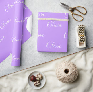Personalisierte Pastell Lila Name Skript Geschenkpapier