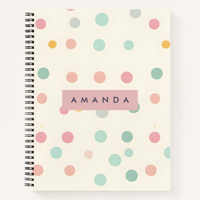 Personalisierte Pastell-Macaron-Polka-Punkte Notizbuch (Vorderseite)