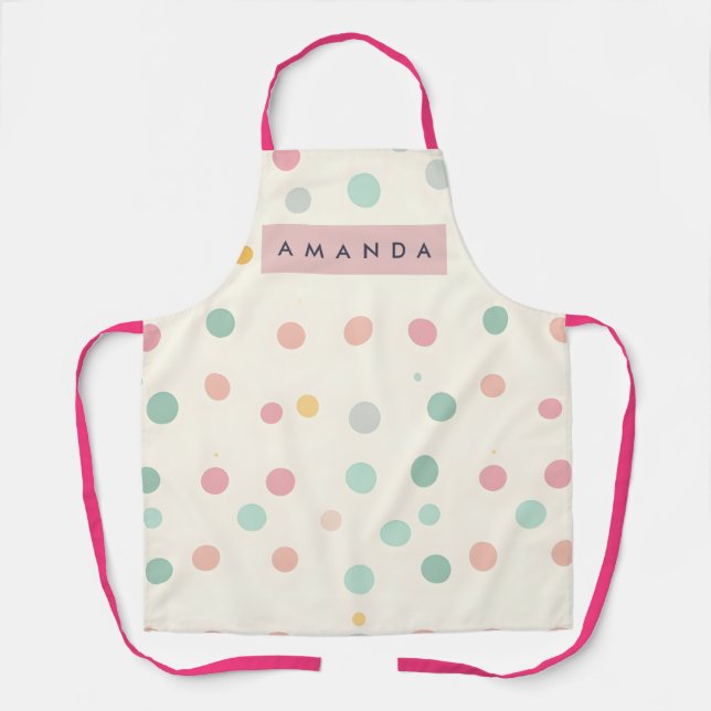 Personalisierte Pastell-Macaron-Polka-Punkte Schürze (Vorderseite)