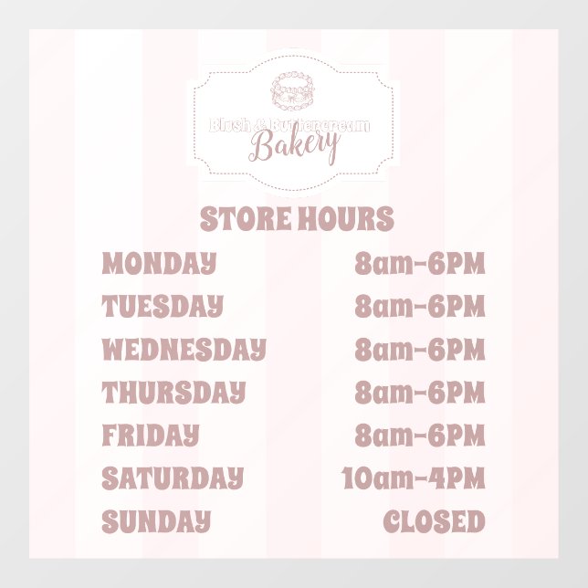 Personalisierte Pastell Pink Cake Bäckerei Fensteraufkleber (Blatt)