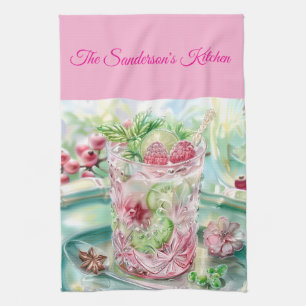 Personalisierte Pastell-Pink- und Grün-Weihnachtsk Geschirrtuch