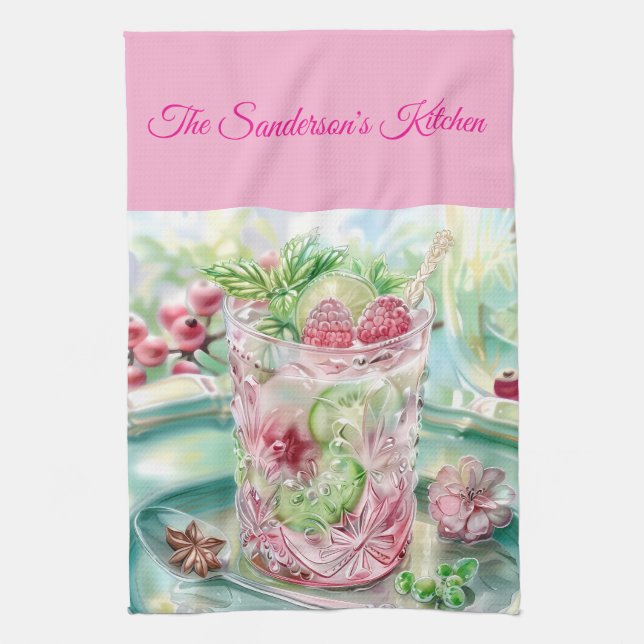 Personalisierte Pastell-Pink- und Grün-Weihnachtsk Geschirrtuch (Vertikal)