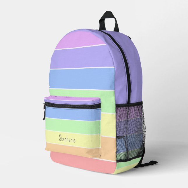 Personalisierte Pastell Rainbow Farbige Streifen Bedruckter Rucksack (Rückseitige Ecke Rechts)