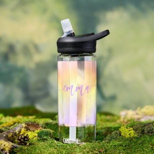 Personalisierte Pastell-Regenbogen-Schriftname Trinkflasche