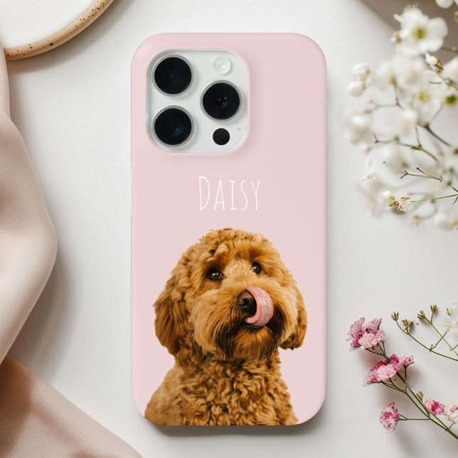 Personalisierte Pastell Rosa Telefonzelle mit Hund Case-Mate iPhone Hülle (Von Creator hochgeladen)