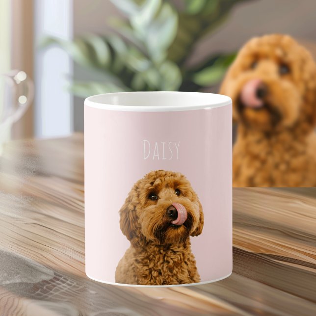 Personalisierte Pastell Rosa Telefonzelle mit Hund Kaffeetasse (Von Creator hochgeladen)