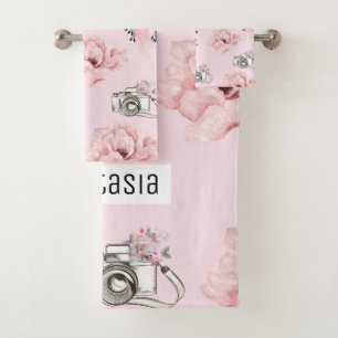 Personalisierte Pastell-Rose Badhandtuch Set