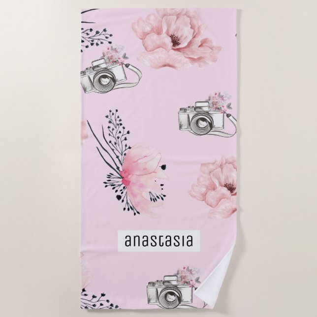 Personalisierte Pastell-Rose Strandtuch (Vorderseite)