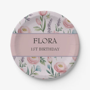 Personalisierte Pastell-Rose und Tulpen Pappteller