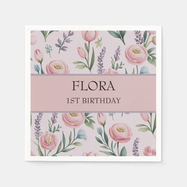 Personalisierte Pastell-Rose und Tulpen Serviette (Vorderseite)