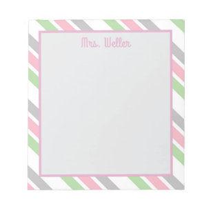 Personalisierte Pastell Stripe Lehrer Geschenk Notizblock