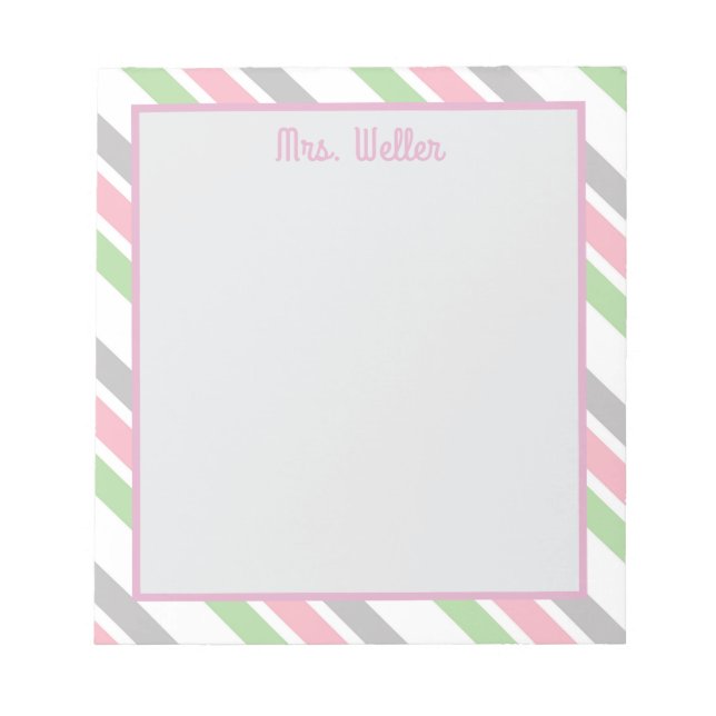 Personalisierte Pastell Stripe Lehrer Geschenk Notizblock (Vorderseite)