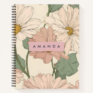 Personalisierte Pastell Vintage Rosa Gänseblümchen Notizbuch