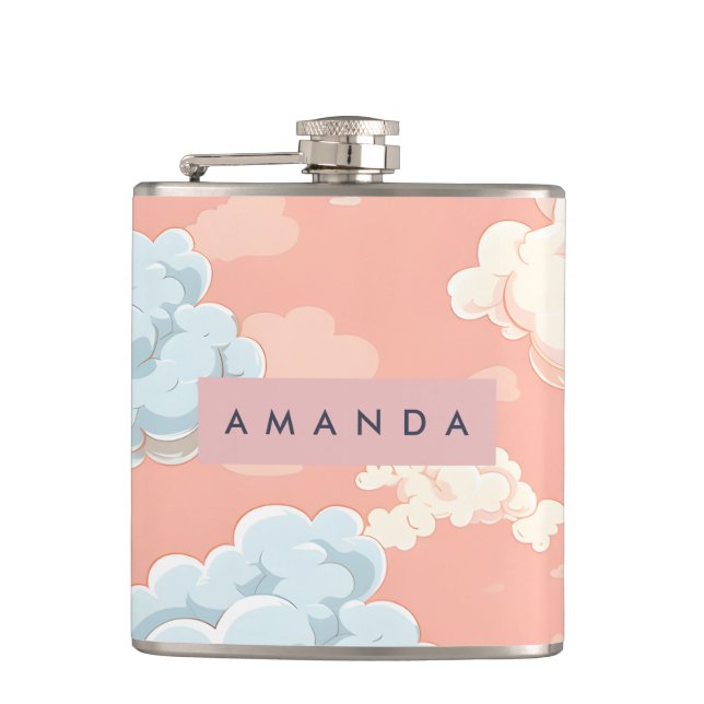 Personalisierte Pastell-Wolken-Traumlandschaft Flachmann (Vorderseite)