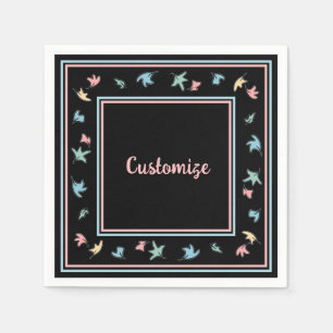 Personalisierte Pastellblätter Schwarz Serviette