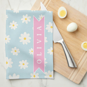 Personalisierte Pastellblaue Daisy Coquette Mädche Geschirrtuch