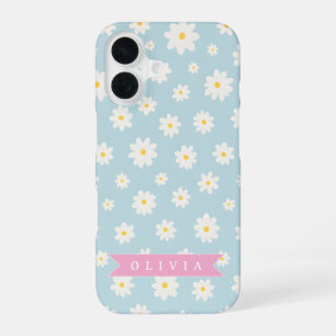 Personalisierte Pastellblaue Daisy Coquette Mädche iPhone 16 Hülle