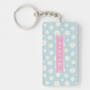 Personalisierte Pastellblaue Daisy Coquette Mädche Schlüsselanhänger