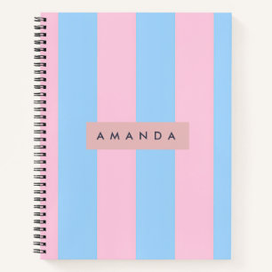 Personalisierte Pastellblaue und Rosa Candy Streif Notizbuch