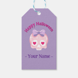 Personalisierte Pastellfarbe Rosa und Lila Schädel Geschenkanhänger