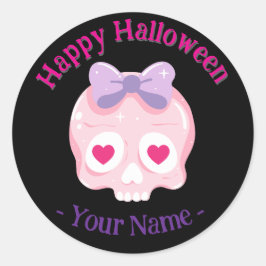 Personalisierte Pastellfarbe Rosa und Lila Schädel Runder Aufkleber