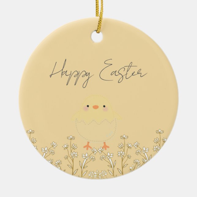 Personalisierte Pastellgelbe Ostern Keramik Ornament (Vorne)